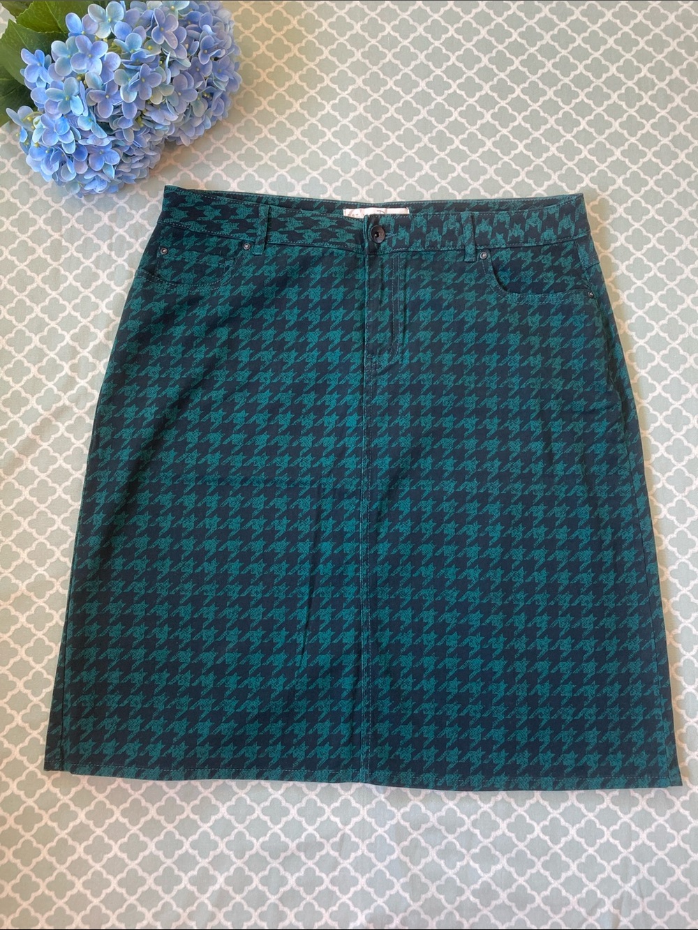 Cato Green Houndstooth Pencil Skirt 16